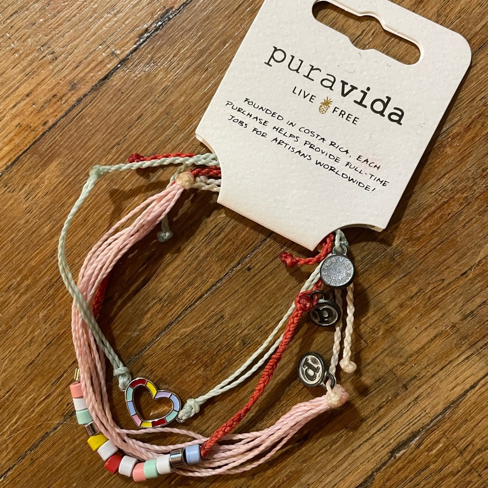 Pura Vida | 3 Pack of Bracelets With Mutli-Colored Heart and Beads